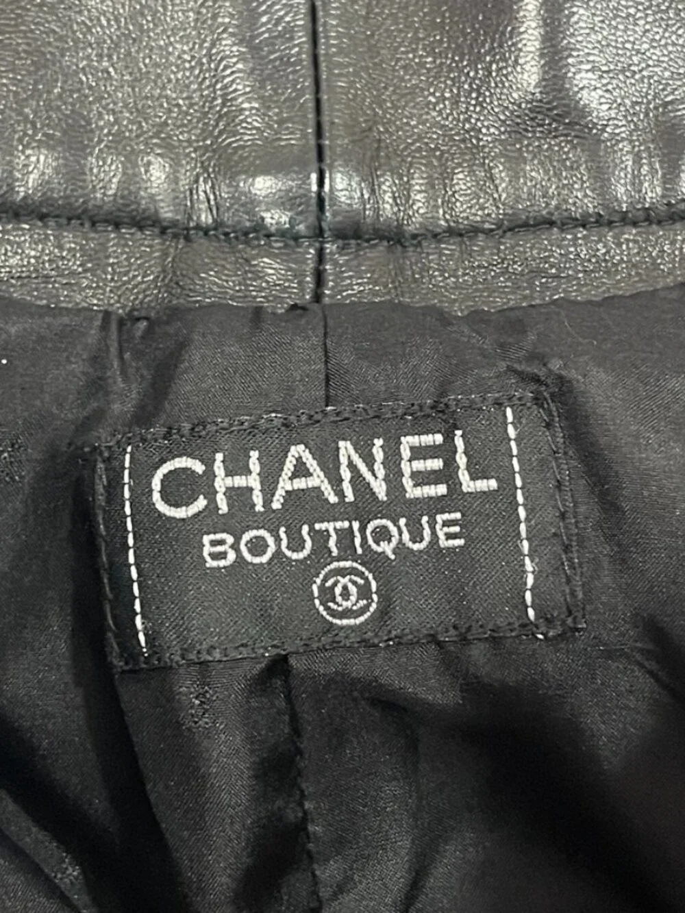 Vintage Chanel Black Leather Pants with Flap Pockets Size 24